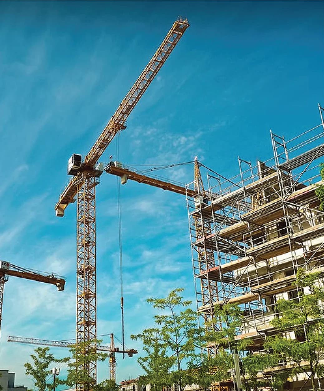 Tower cranes above a building under construction
